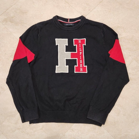 Tommy Hilfiger Mens M Medium H Spell Out Logo Embroidered Crewneck Sweater Knit - Picture 2 of 10